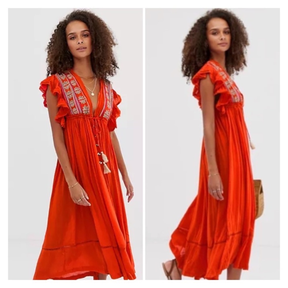 Free People Red Will Wait 4 You Embroidered Dress